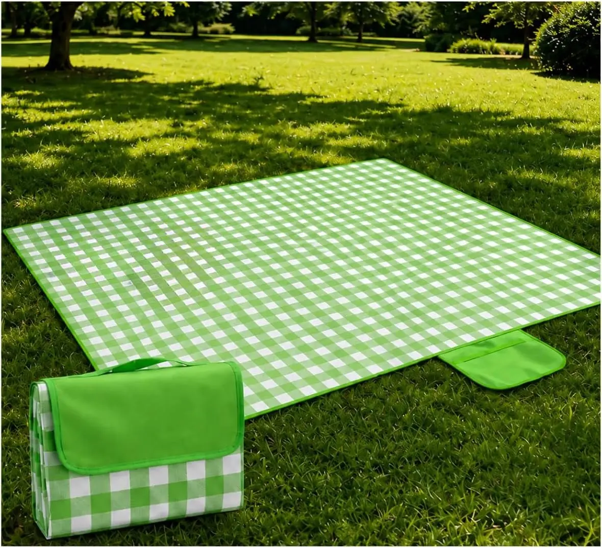 Tapete Piquenique Impermeável Dobrável 148x198cm com Alça (Verde) | Com Alça de Transporte, Leve 350 g, Fácil de Limpar, Para Praia e Camping, 4 Estampas Disponíveis