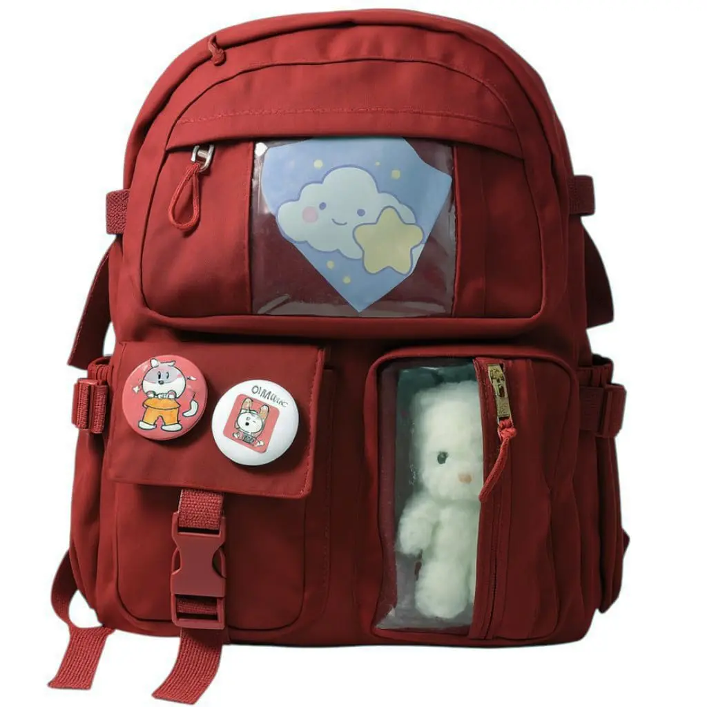 Mochila escolar Infantil e juvenil, Bolso Frontal, Alças Acolchoadas, grande capacidade, ursinho e broches, ideal para crianças de 6 a 13 anos