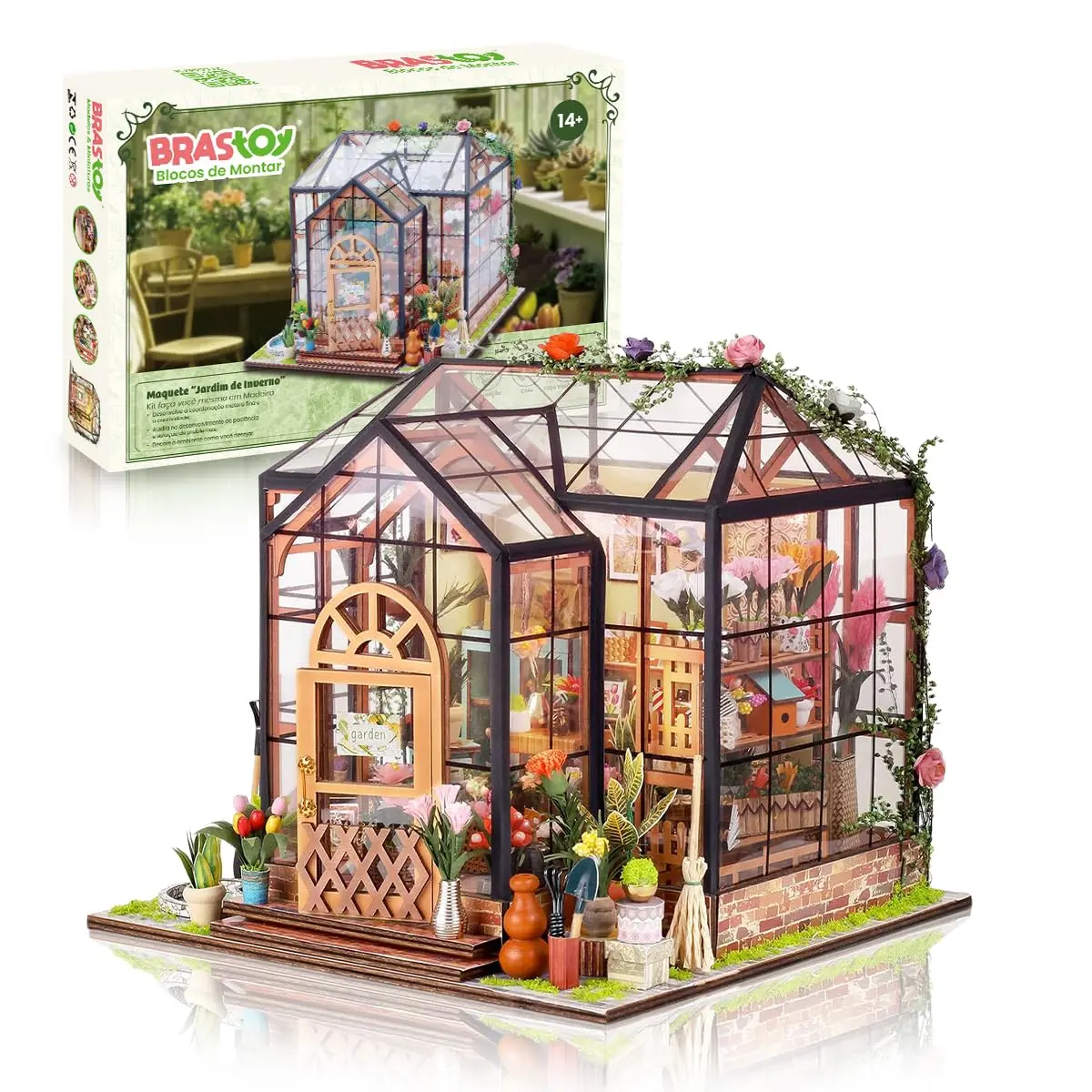 Blocos de Montar Livraria Madeira DIY com Luz LED Brinquedo Infantil | Sala de Flores - 1