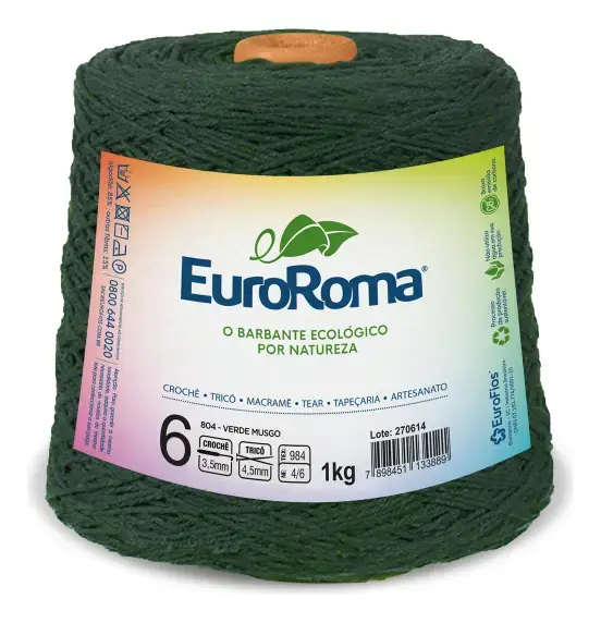 Cone para Crochê e Tricô 6mm EuroRoma Verde Musgo 1kg 1016m