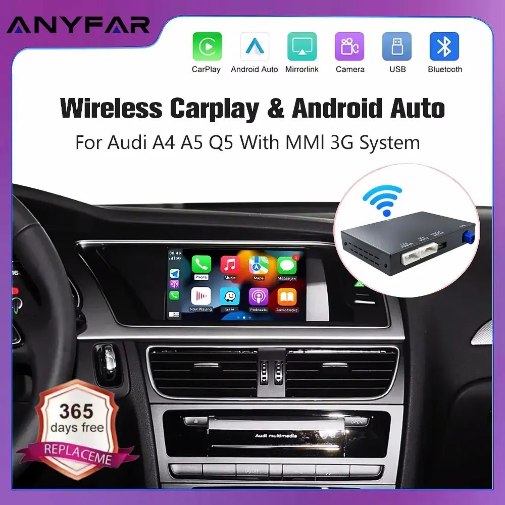 Carplay sem fio para audi a4 a5 2008-2016 q5 2010-2018 android auto espelho link airplay navegação acessórios multimídia - 1