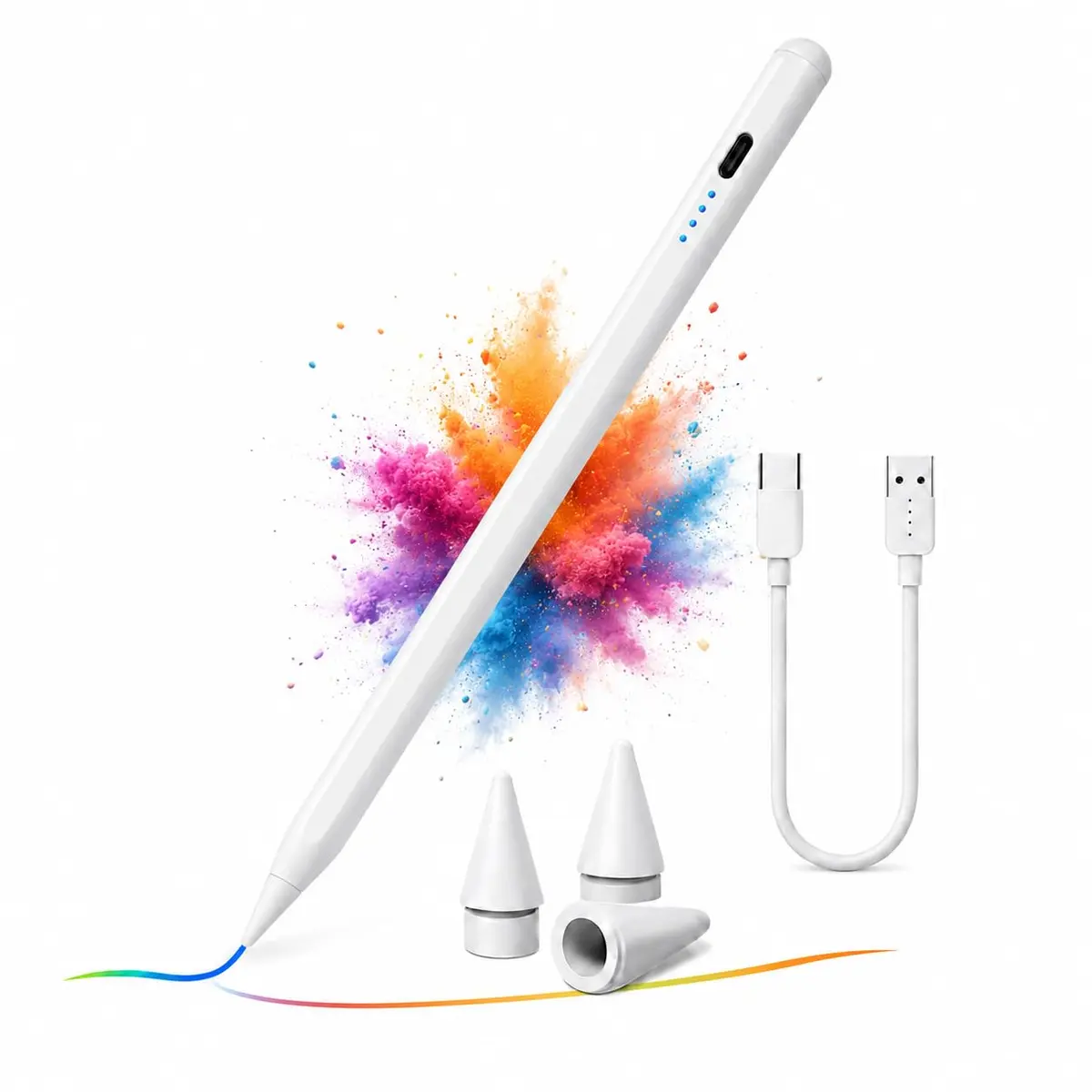 Caneta Stylus para Ipad, Branca, Pontas Substituíveis e Cabo USB - 1