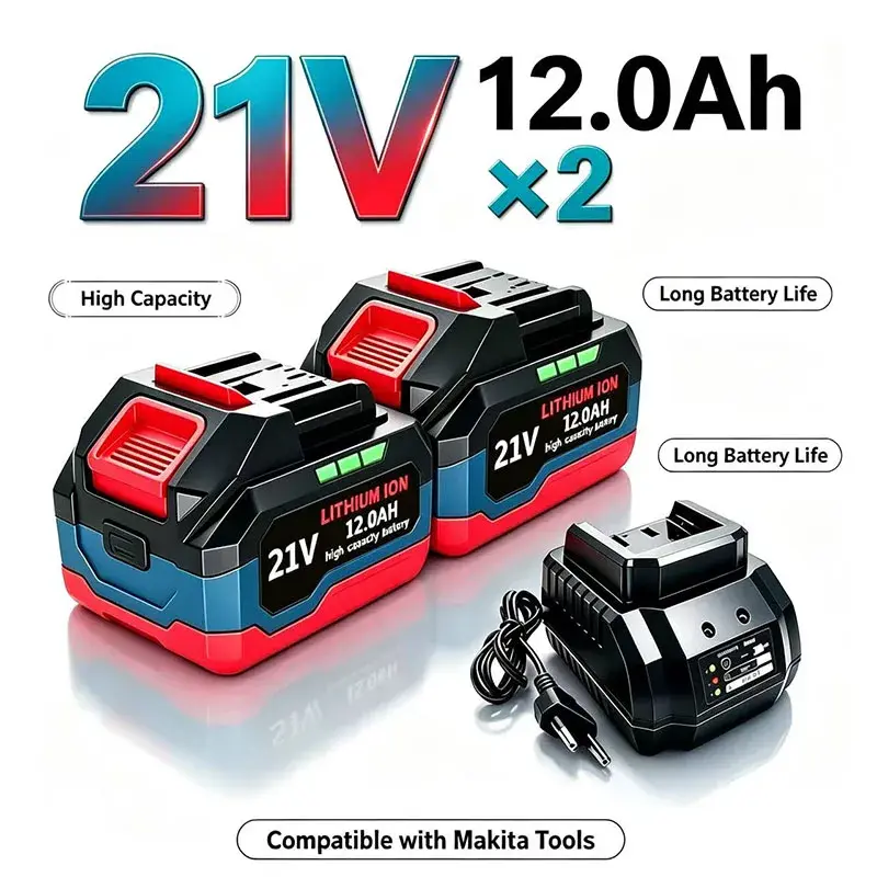 Novo modelo 21V, alta compatibilidade para bateria de íon-lítio de substituição Makita 21V 12.0Ah, compatível com ferramentas elétricas sem fio
