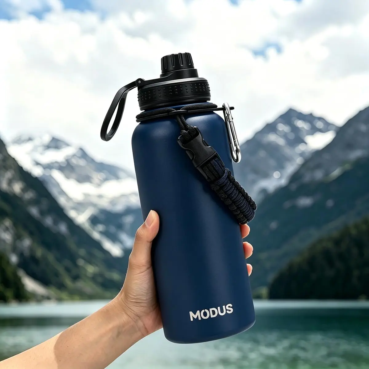 Garrafa Térmica 950ml – 24h Gelada, Alça Paracord | Tampa Antivazamento, sem BPA (Azul) - 1