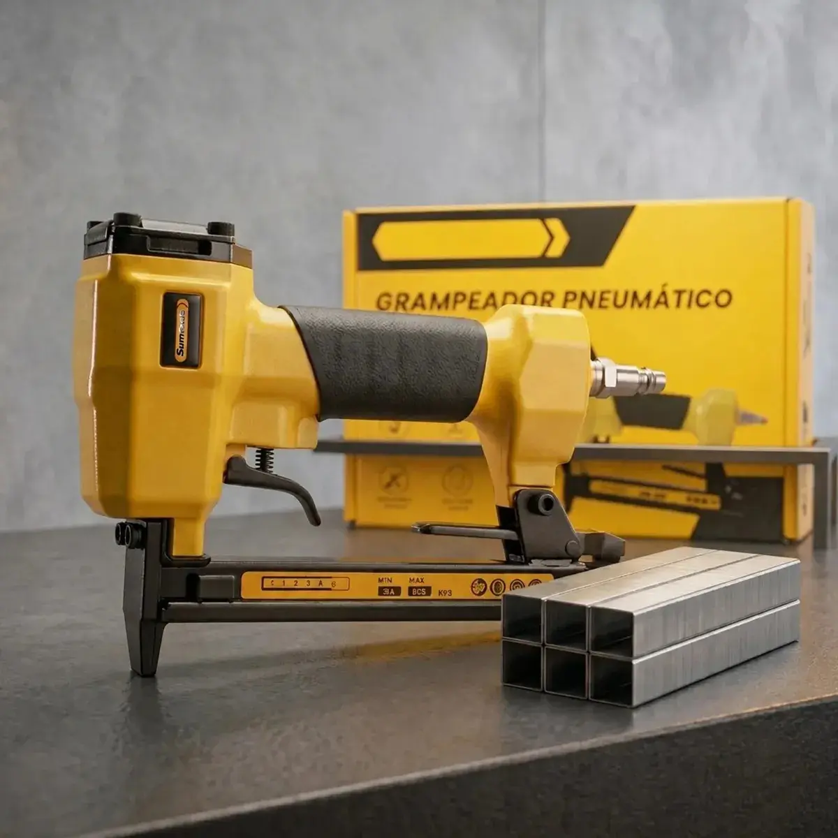 Grampeador Pneumático 80/06 À 80/16 Tapeceiro + 2.000 Grampos para Madeira Estofados Móveis Sofás Cadeiras Marcenaria Estofaria Ferramenta de Alta Pressão Profissional - 1