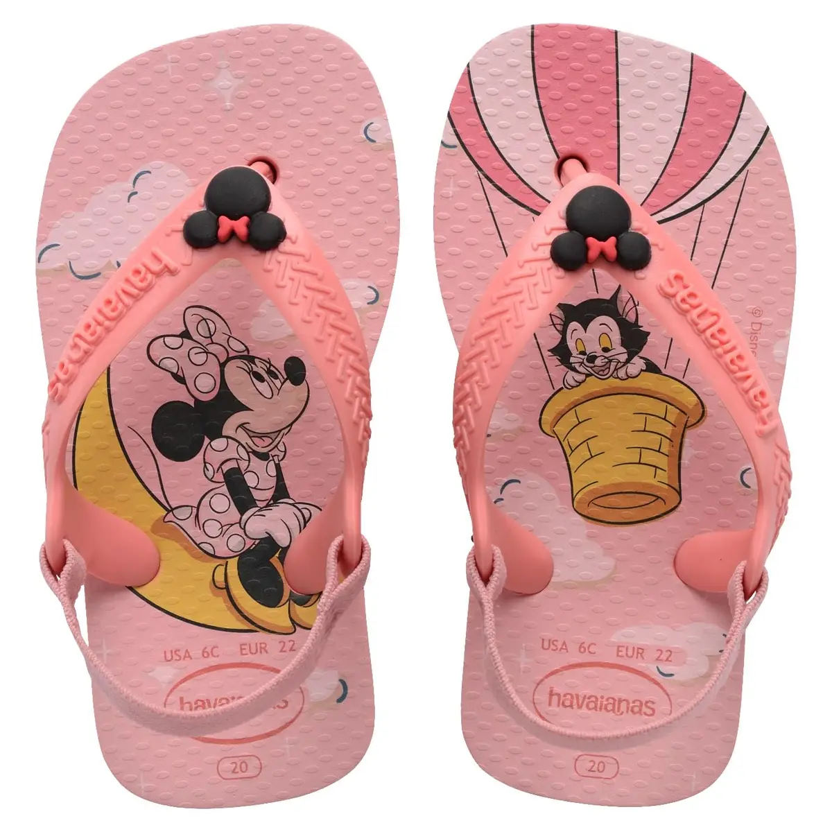 Havaianas Chinelo Infantil Disney Baby, Borracha, Estampas Mickey, Minnie e Ursinho Pooh, com Elástico Traseiro e Pins nas Tiras