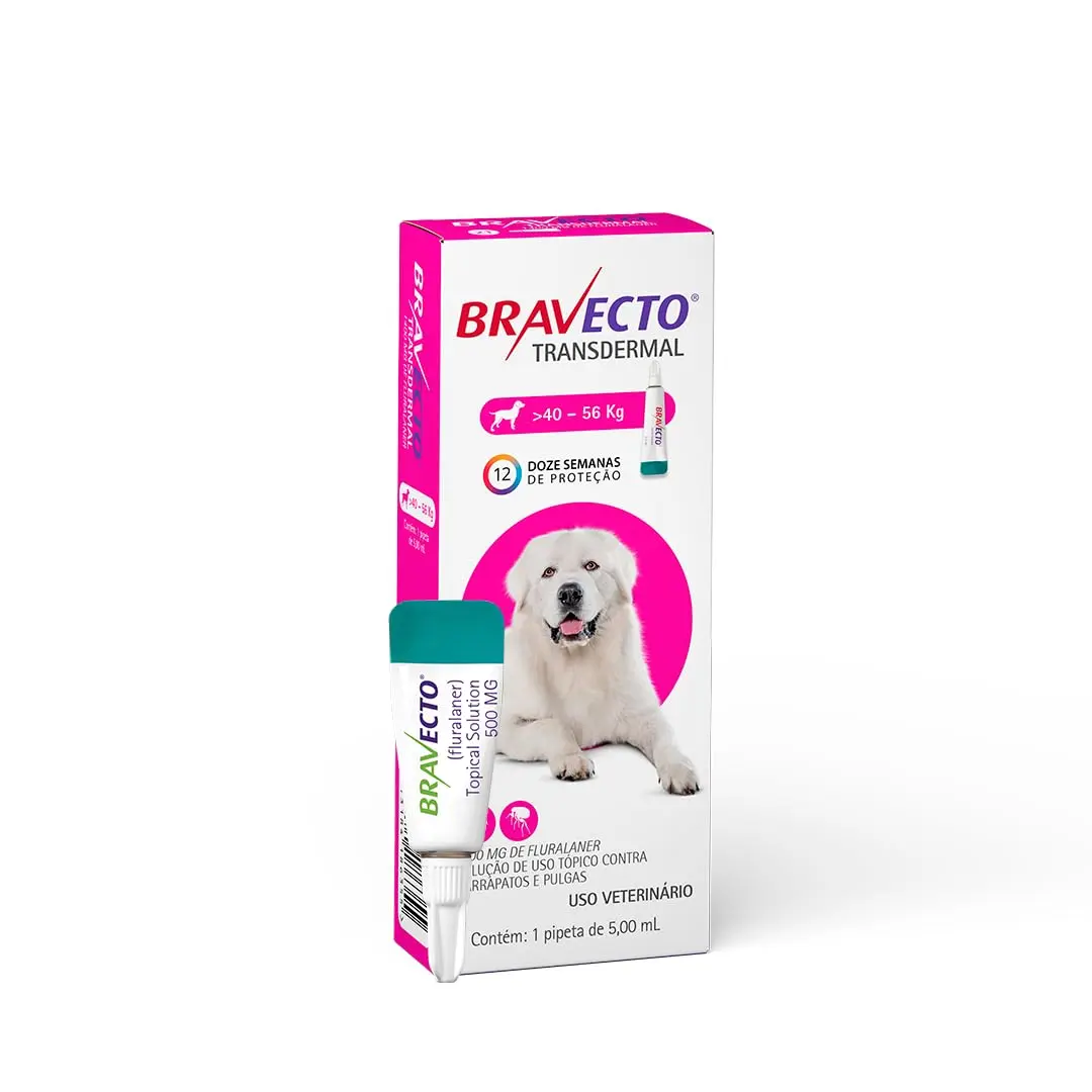 Bravecto® Transdermal 1400mg Antipulgas Carrapatos Cães 40-56kg | 1 Pipeta, 5,00ml, MSD Saúde Animal