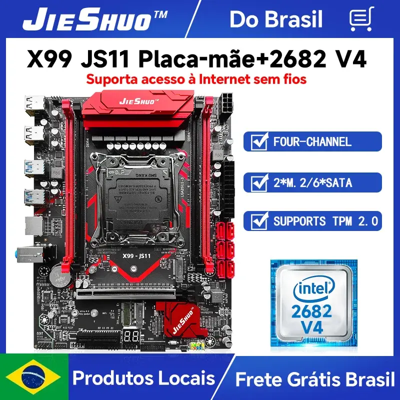 Conjunto de Placa Mãe JIESHUO X99-JS11 para Jogos com Processador Xeon E5-2682 V4 Compatível com RAM DDR4 2133MHz Dual-Channel e WiFi - 1