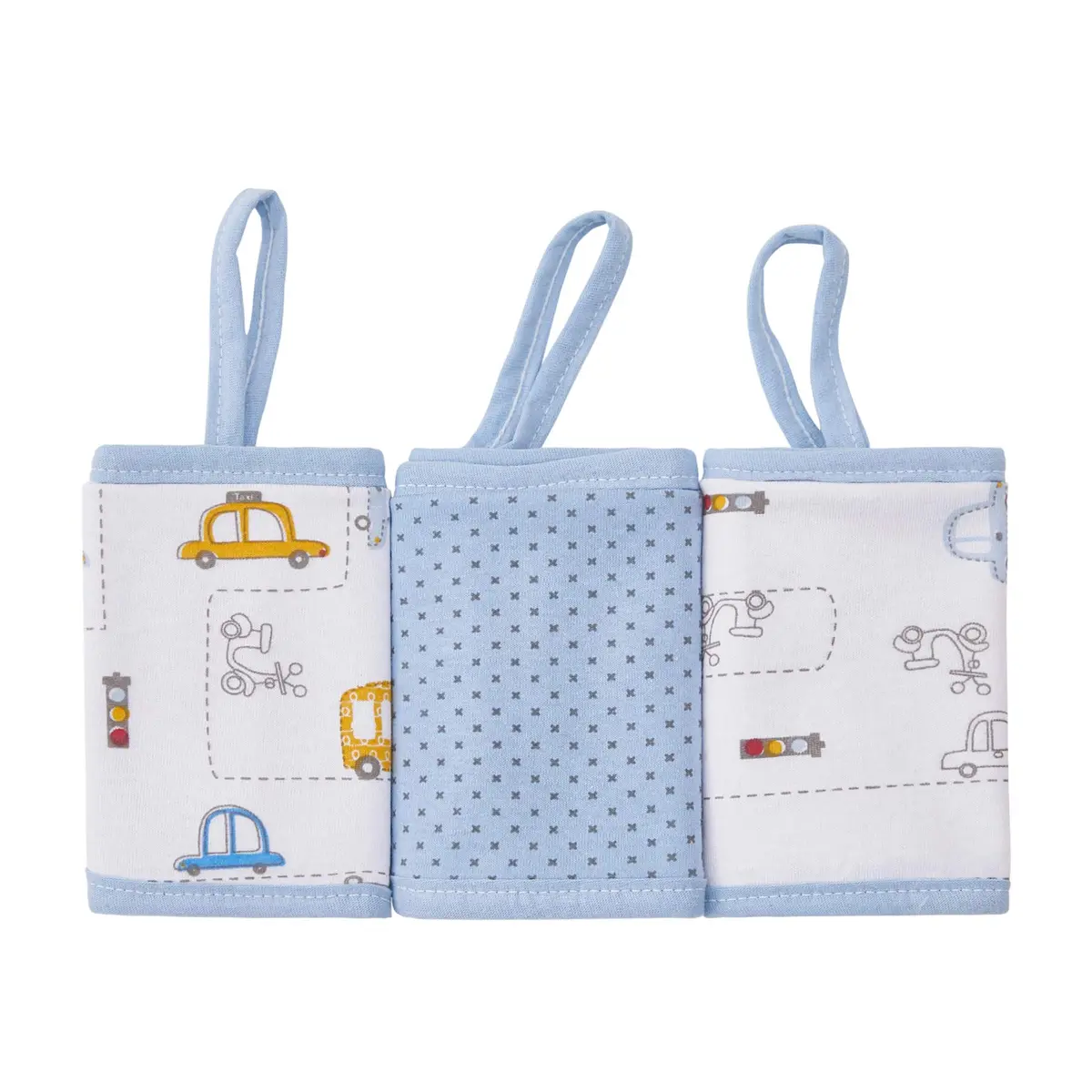 Kit 3 Paninhos de Boca Papi Malha com Prendedor de Chupeta 28cm x 28cm, Azul
