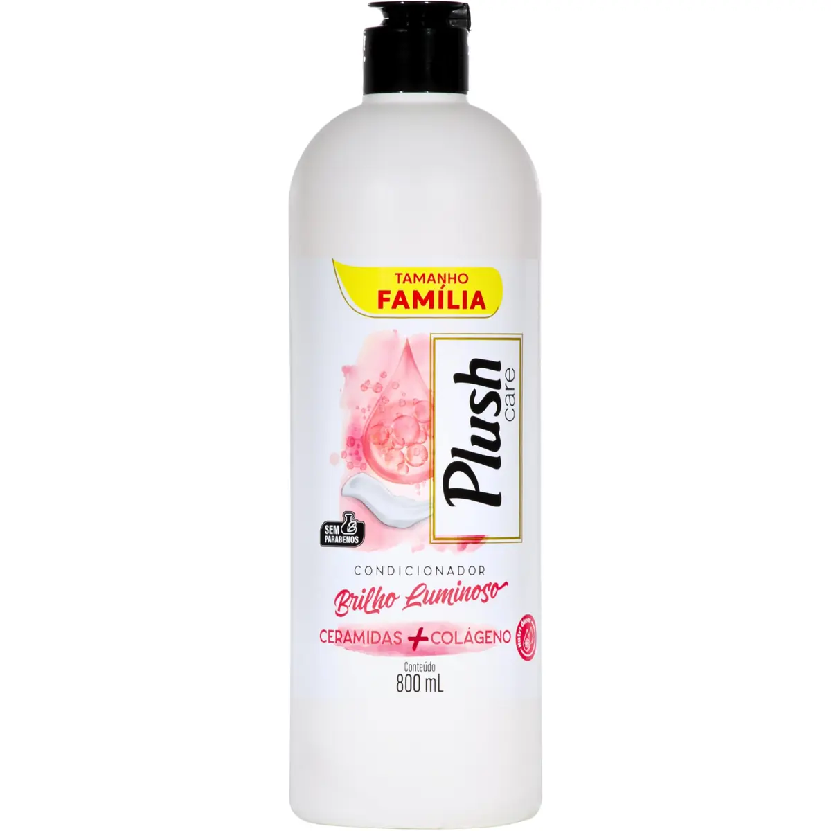 Plush Care Condicionador Para Cabelos Brilho Luminoso Ceramidas + Colágeno 800Ml Rosa