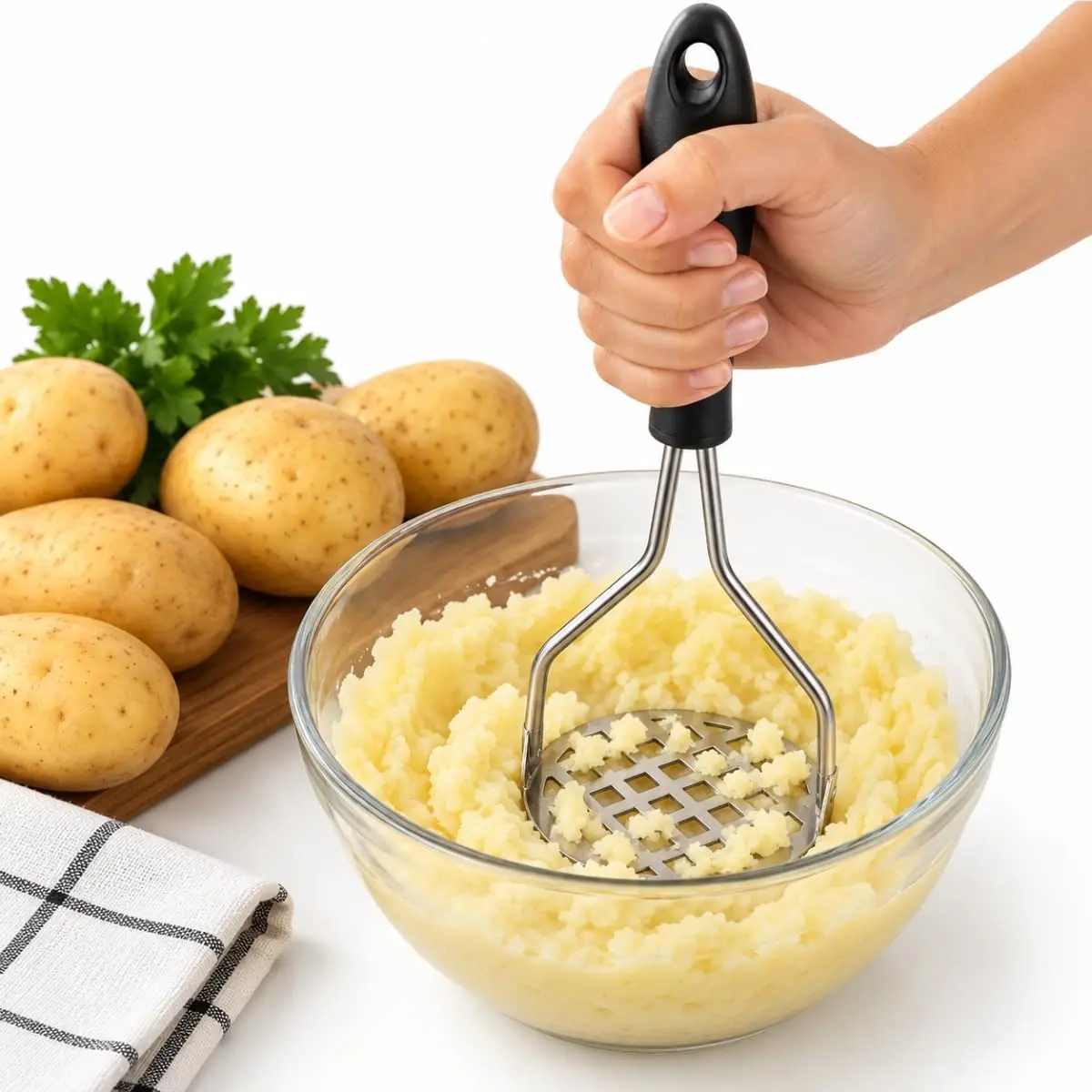 Amassador de Batata Aço Inox 26cm Espremedor Manual Multiuso Premium | Cabo Ergonômico