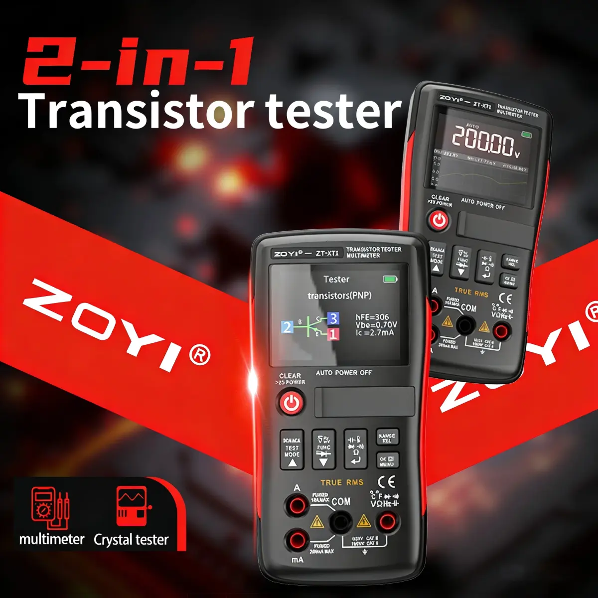 Multímetro Digital e Testador de Transistores 2 em 1 ZOYI ZT-XT1, para Teste de Tensão, Resistência, Diodo e Continuidade