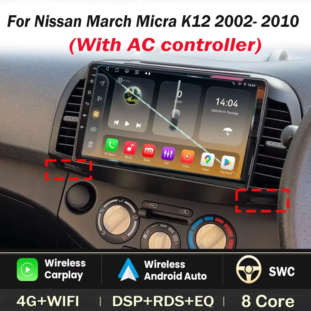 Carplay android rádio do carro para nissan march micra k12 2002- 2010 unidade principal de navegação gps automática estéreo 4g wifi multimídia sem fio - 1