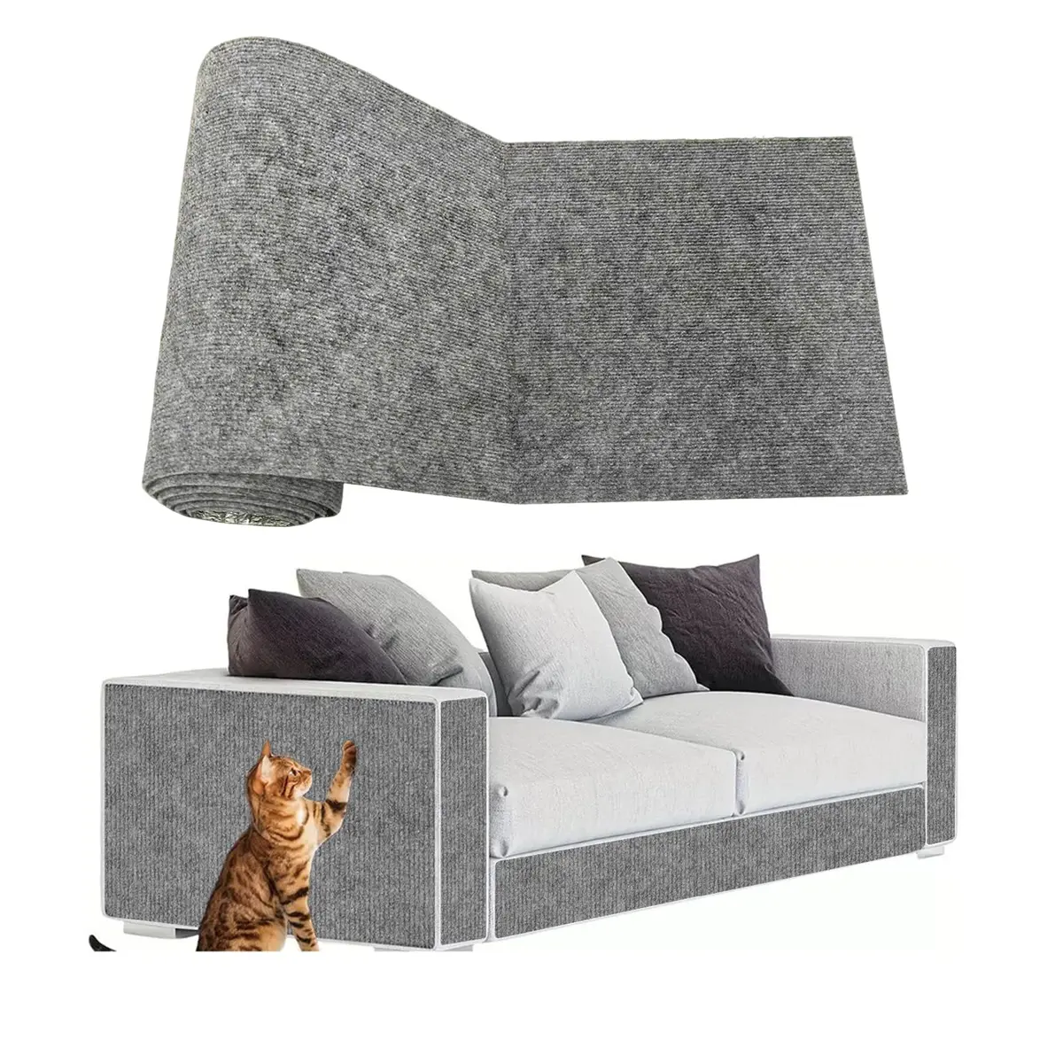 Tapete Arranhador Autoadesivo para Gatos 40x200cm, Protetor de Sofa Gato, Feltro Resistente e Cortável, Protetor para Sofá, Parede e Cama, Anti-Arranhões, Fácil de Aplicar (Cinza)