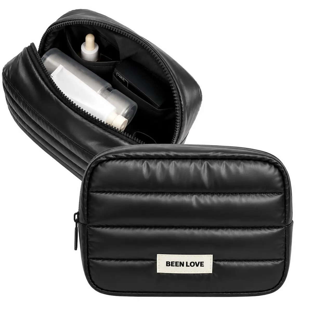 Necessaire Puffer Feminina Porta Maquiagem Cosméticos Skincare Viagem Luxo | Material resistente à água, acabamento acolchoado premium, compartimentos internos, leve, compacta e fácil de limpar.