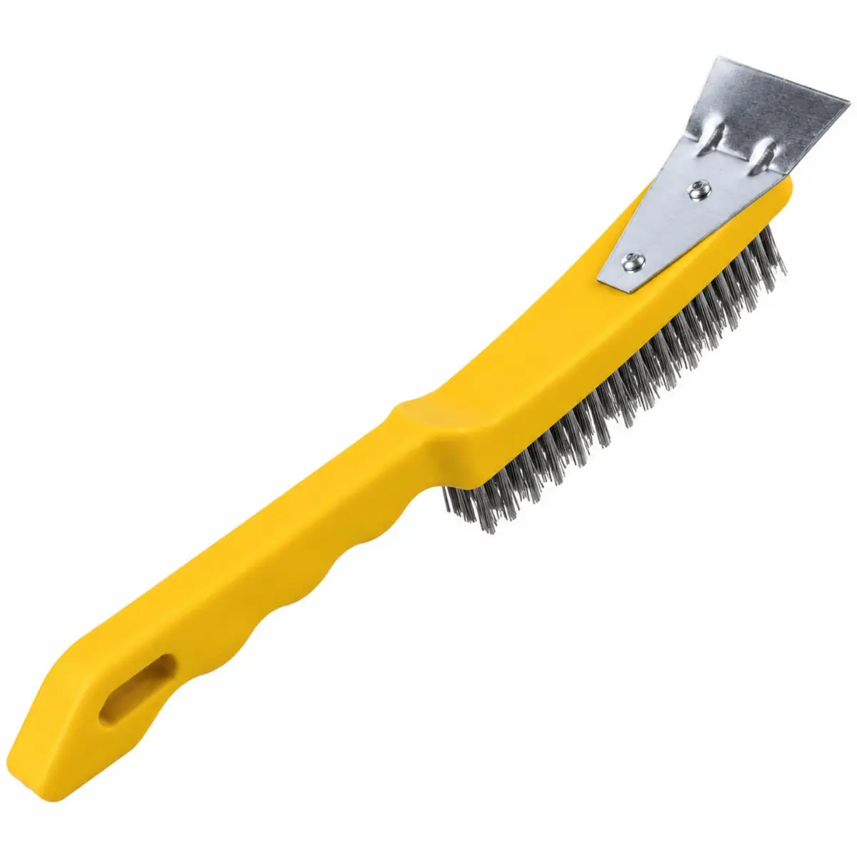 Escova de Aço com Raspador 2 em 1 para Limpeza, 27x5x5 cm | Cerdas metálicas, raspador integrado, indicada para churrasqueira e grelha, cabo amarelo - 1