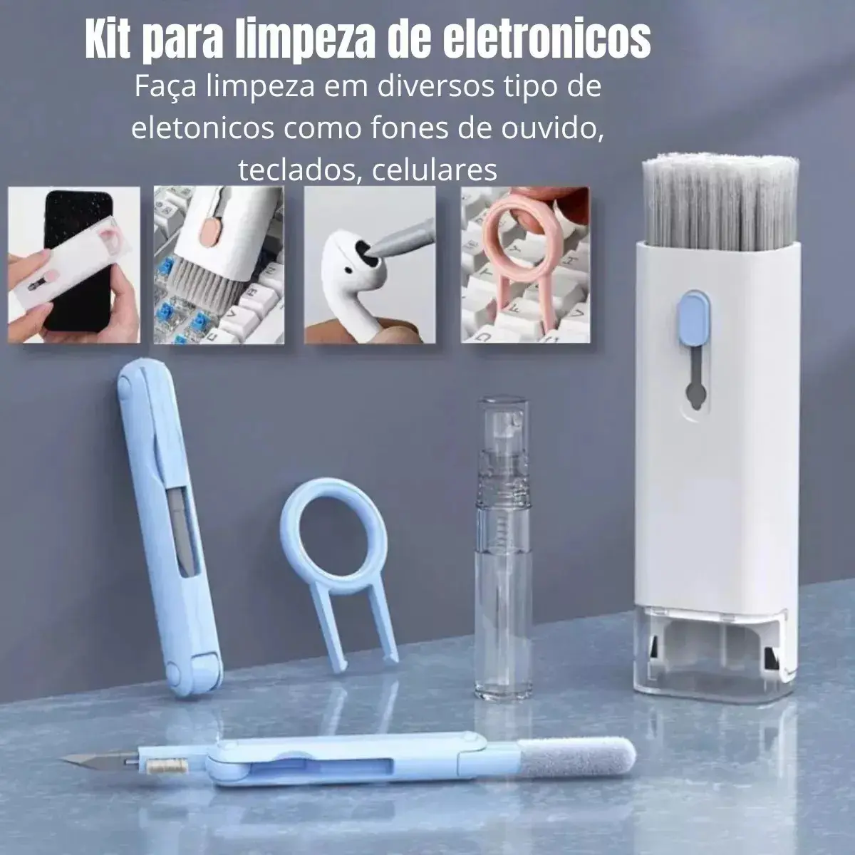 Kit Limpeza Celular Teclado Pc Notebook Escova Macia Limpa câmera Pincel Limpador Multiuso Fone De Ouvido Tablet Headset 8 Em 1 Eletrônicos Gadgets Portátil Multifuncional Eficiente LVC FAMILY thumbnail 3