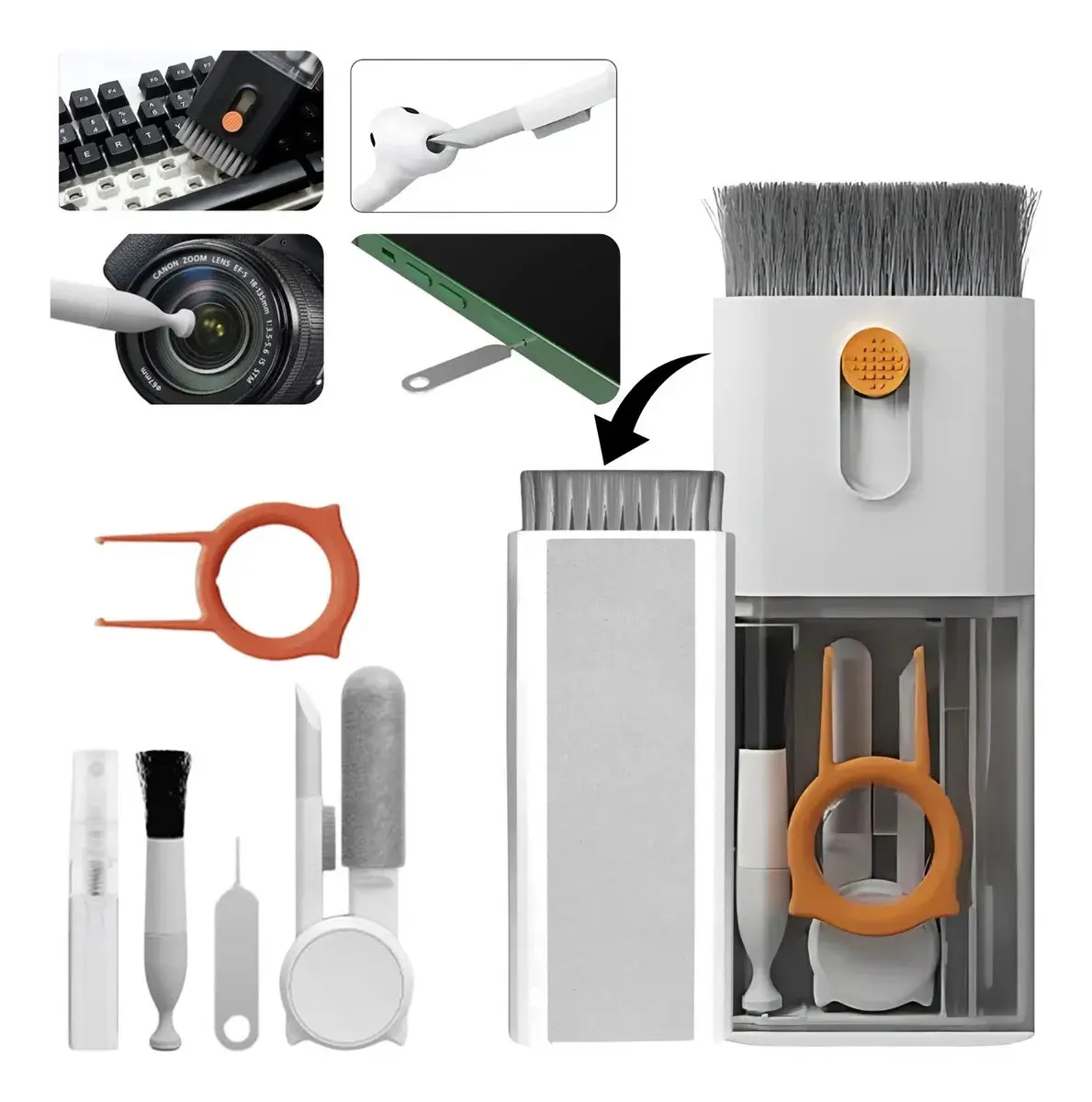 Kit Limpeza Celular Teclado Pc Notebook Escova Macia Limpa câmera Pincel Limpador Multiuso Fone De Ouvido Tablet Headset 8 Em 1 Eletrônicos Gadgets Portátil Multifuncional Eficiente LVC FAMILY thumbnail 7