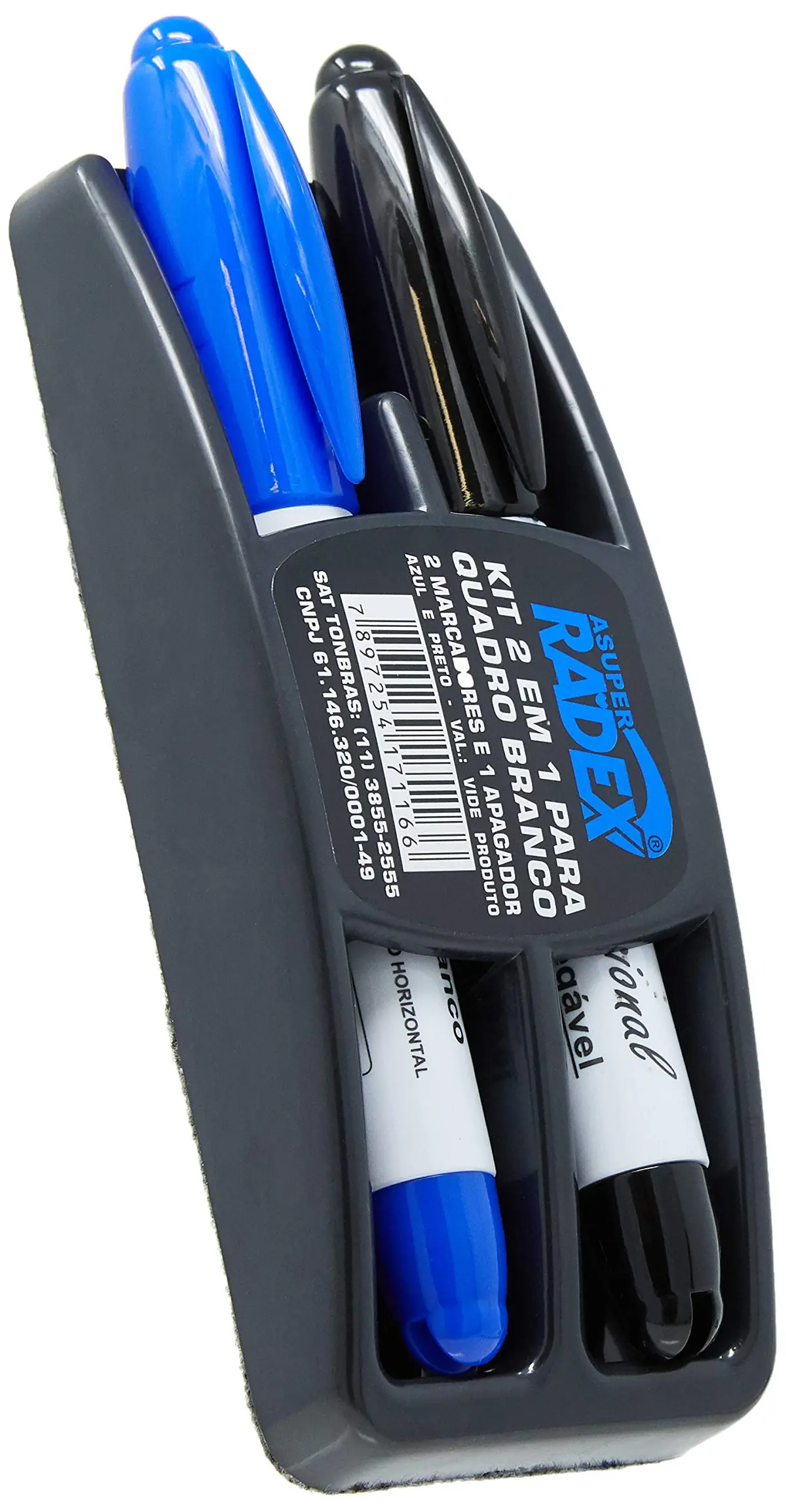 Pincel Quadro Branco Azul E Preto Com Apagador Kit - 38422