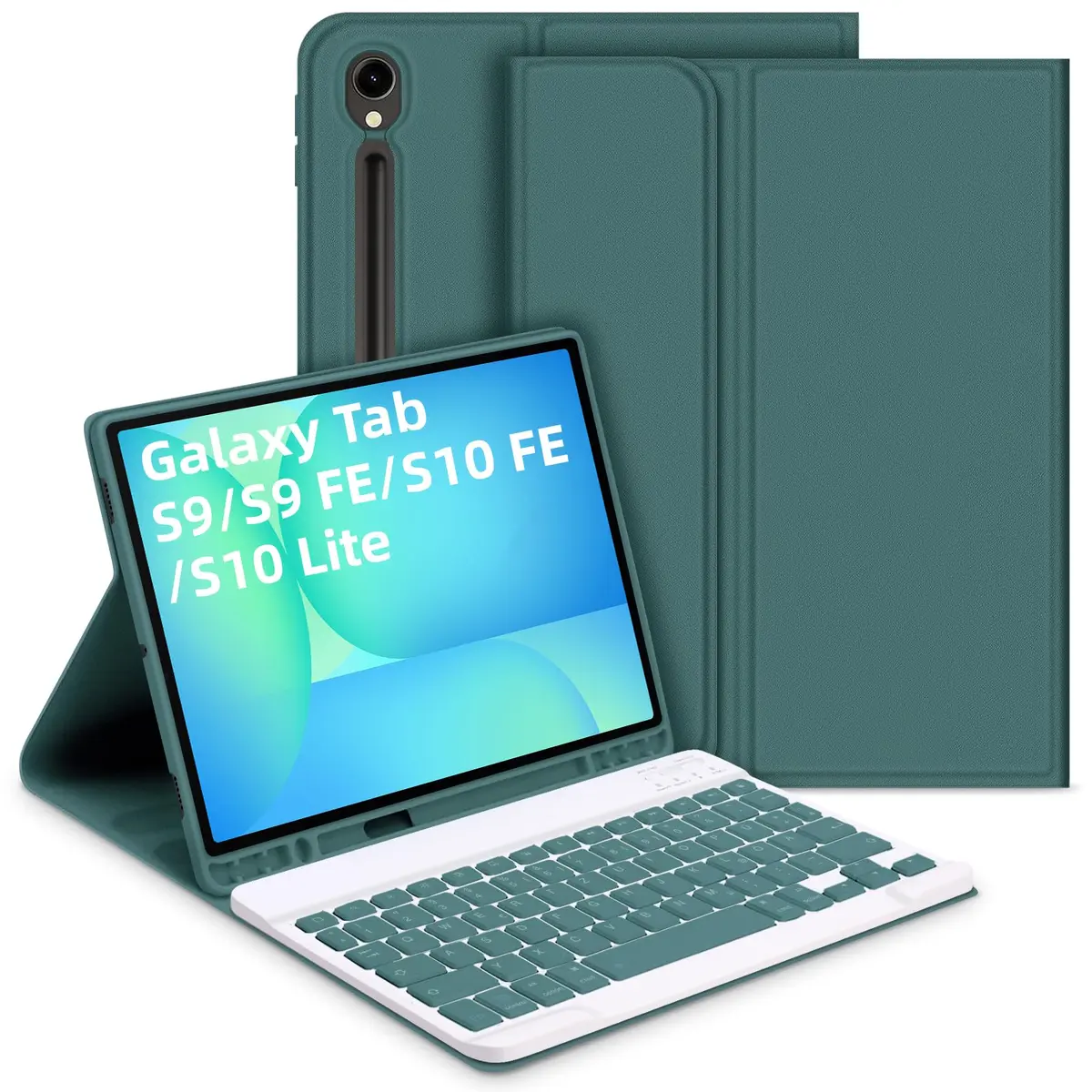 Capa com Teclado para Samsung Galaxy Tab S10 Lite/ S10 FE 10,9" 2025, Layout em Português Brasileiro Teclado com Capa para Galaxy Tab S10 FE/S9 FE 10,9 Polegadas/S9 11 Polegadas, Verde escuro - 1