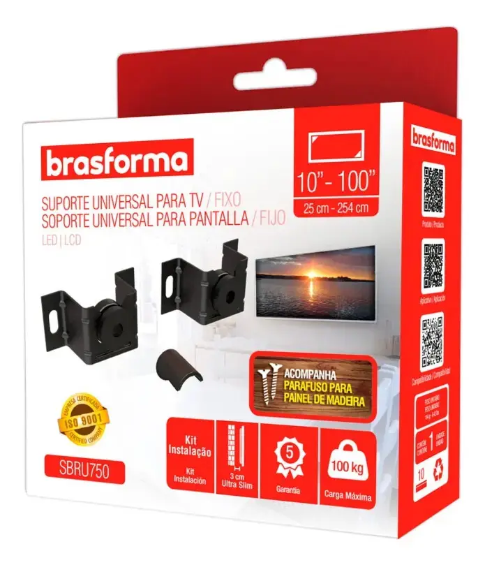 Suporte Tv Fixo Universal 32 42 43 50 55 65 Polegadas Para Tv 10 A 100 polegadas Brasforma sbr750 Preto