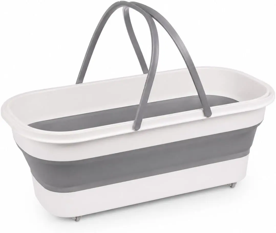 Balde Dobrável Retrátil de Silicone 26L Com 4 Rodinhas Balde Multiuso Retangular Para Limpeza Lavanderia, Casa, Camping Organização - 1