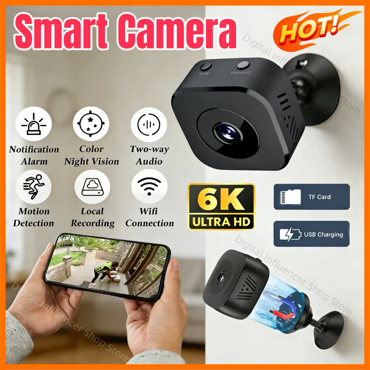 Nova Câmera de Segurança Mini Pro 4K FullHD WiFi com Áudio Bidirecional, Detecção de Movimento e Visão Noturna Infravermelha