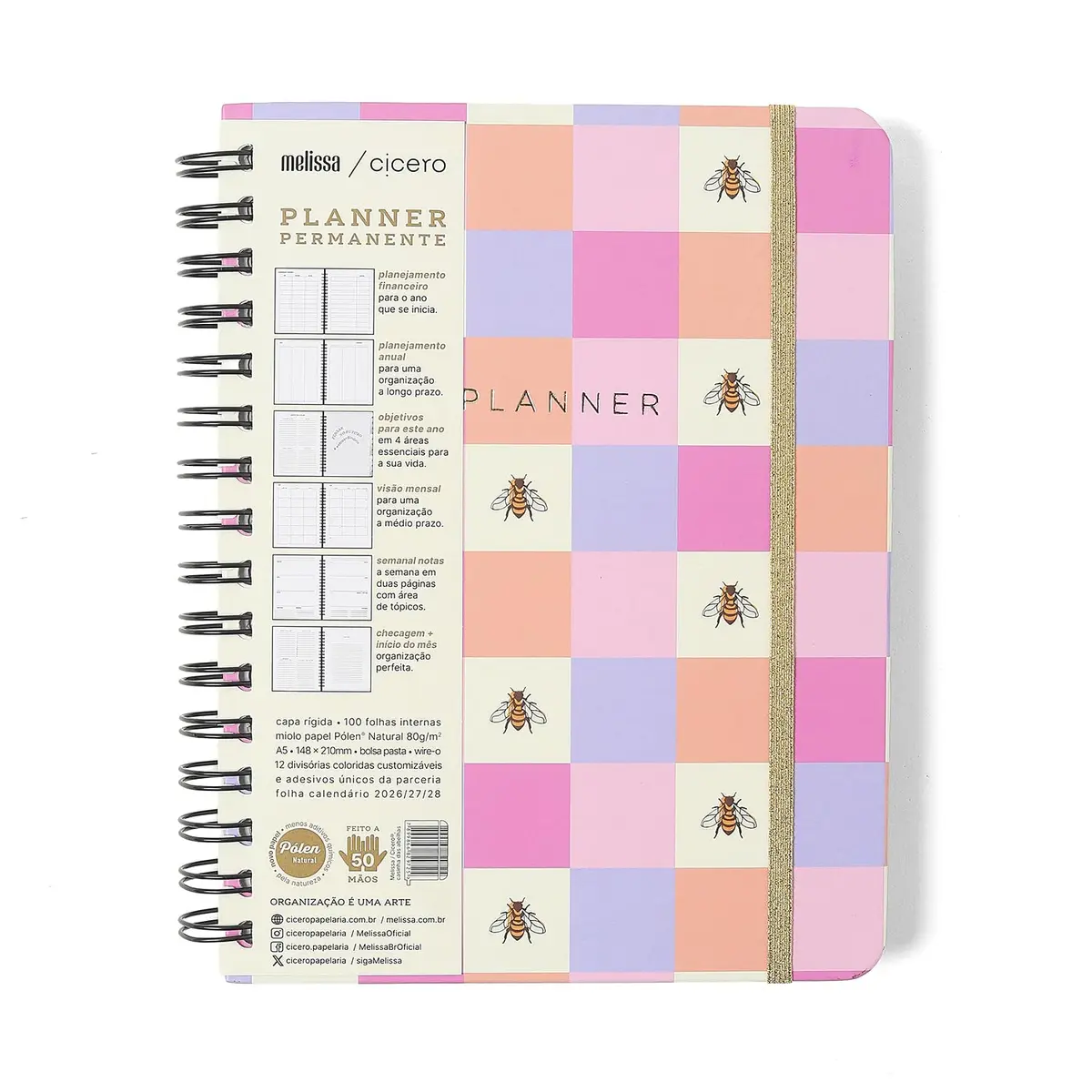 PLANNER PERMANENTE WIRE-O MELISSA SEMANAL NOTAS A5 CASINHA DAS ABELHAS - 1