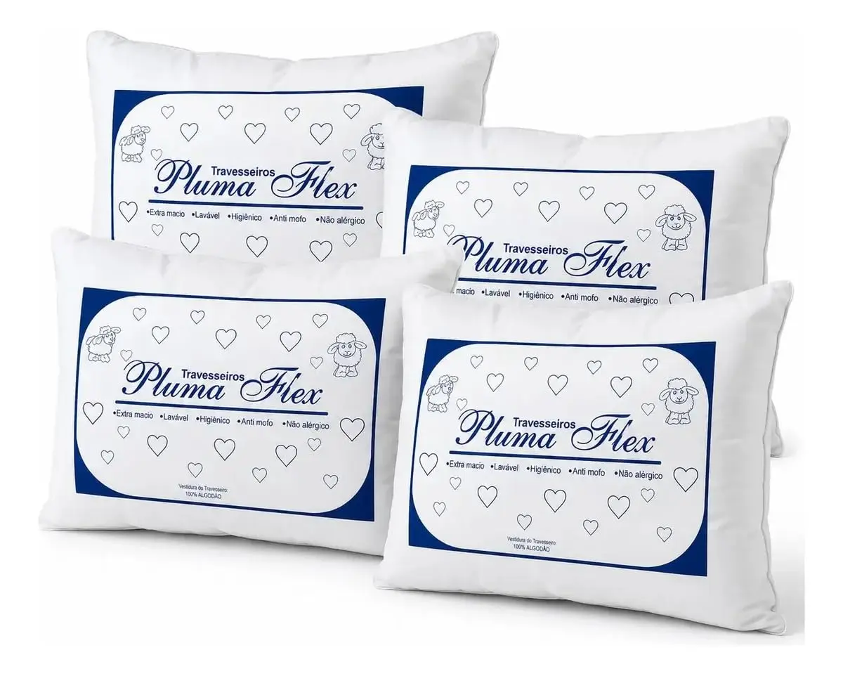 Kit 4 Travesseiros Antialérgicos Laváveis Extra Macios para Dormir