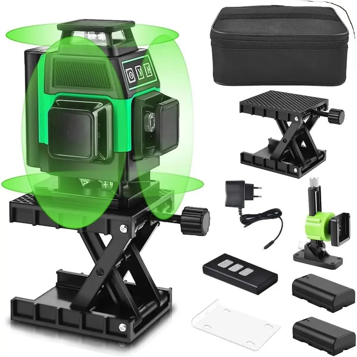Nível a Laser Verde 4D 16 Linhas 4x360° Autonivelante ±3°, Diâmetro de Trabalho 20m, IP54, Controle Remoto, Base Magnética, 2 Baterias e Rosca 1/4 para Tripé