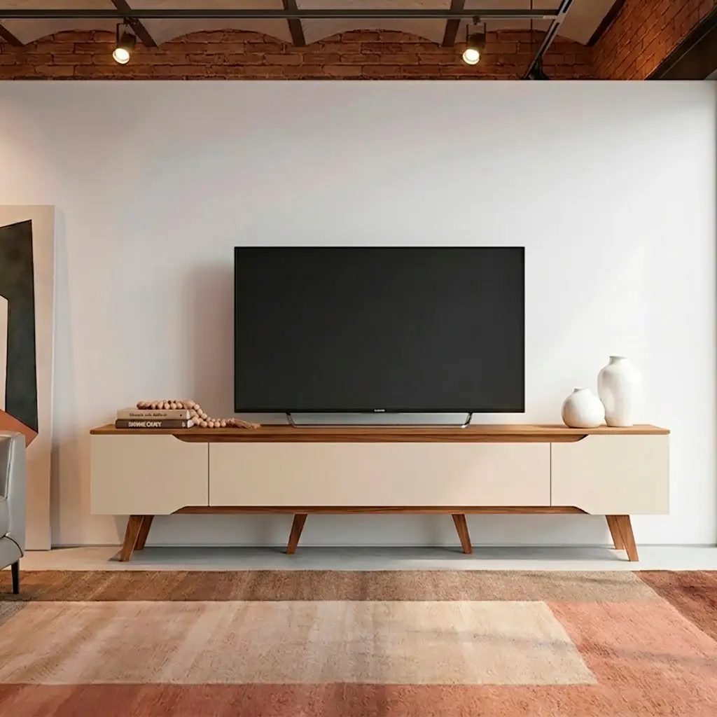 Rack Retrô para TV até 70 Polegadas 2,20 mt Shop Cedro/Off White – Design Moderno e Alta Qualidade - 1