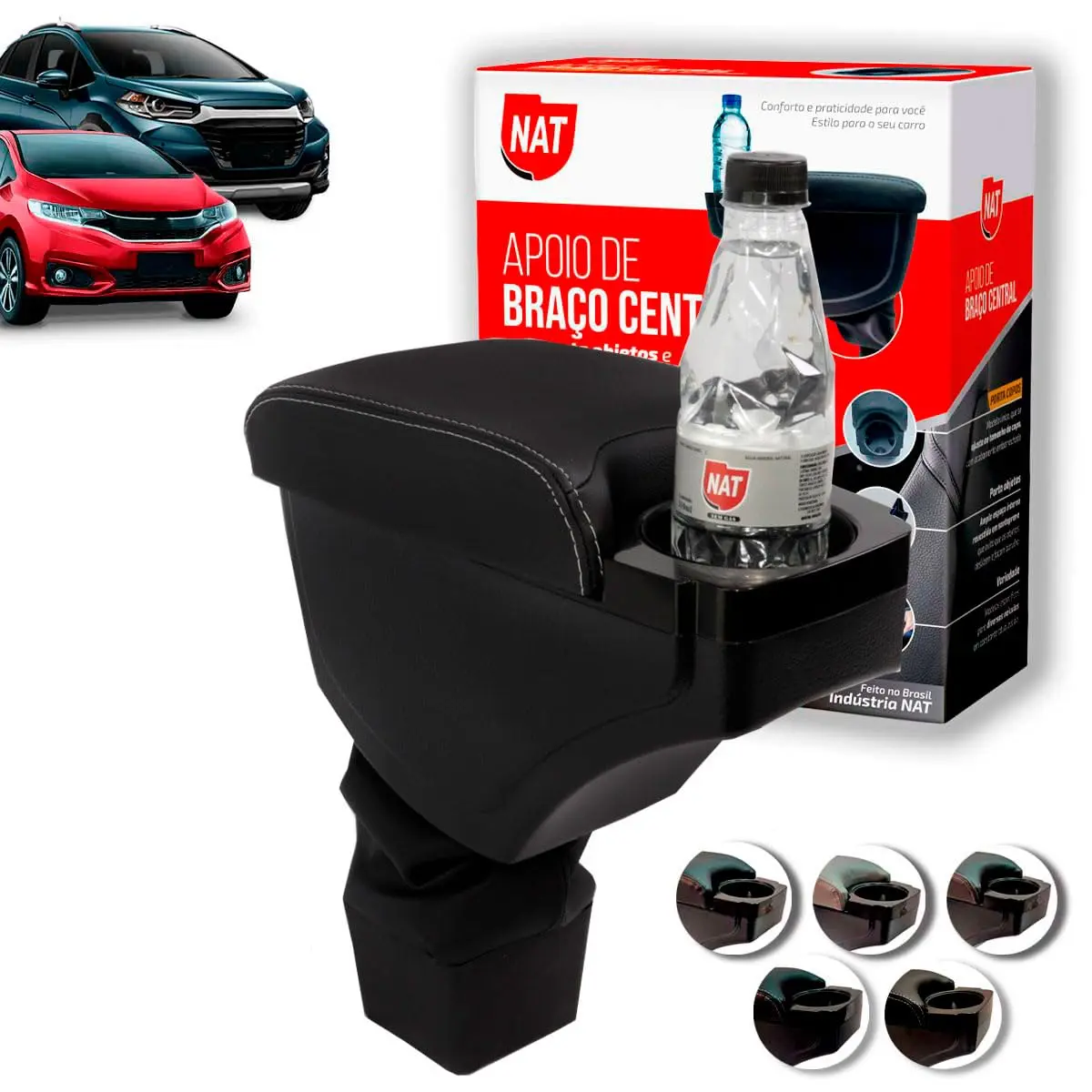 Apoio de Braço Fit E Wrv Ano 2015 Até 2019 C/Porta Copo (Preto C/Linha Branca)