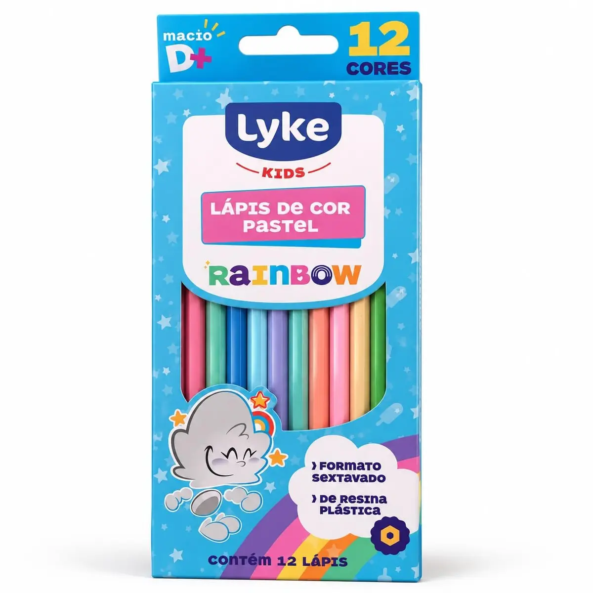LYKE, Lápis de Cor Pastel Rainbow 12 Cores Mina Macia Sextavado