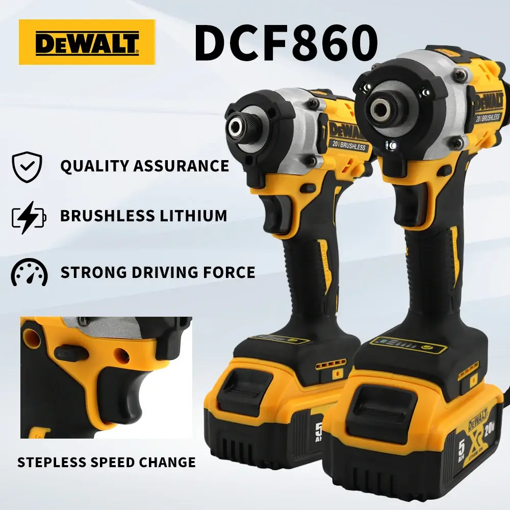 Furadeira Sem Fio Dewalt DCF860, Parafusadeira Elétrica Leve de 20V, Ferramenta de Impacto Portátil para Melhorias Domésticas