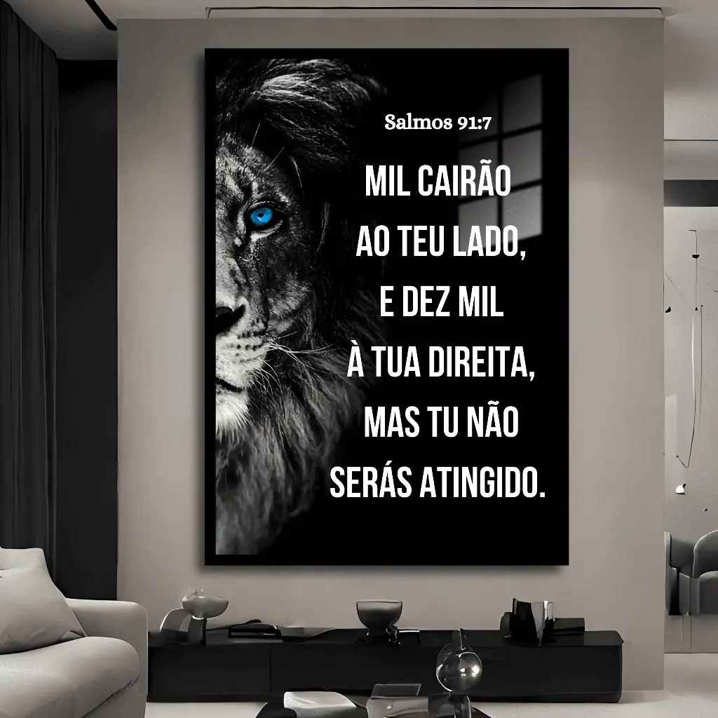 Quadro Decorativo Religioso Leão de Judá Salmos 91 Bíblia Fé Sala Quarto - 1