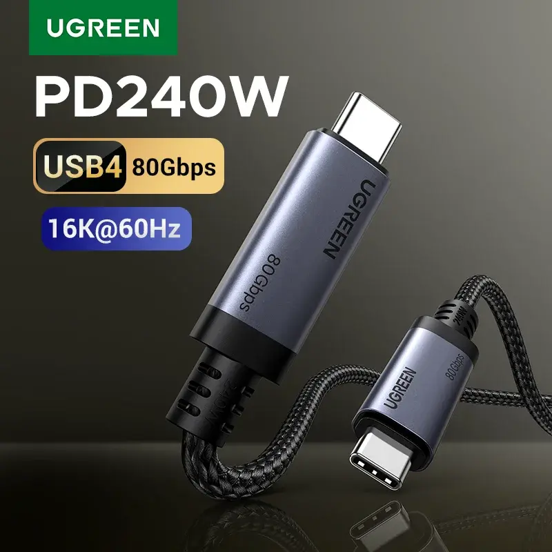 Cabo USB-C UGREEN USB4 com Função Completa, PD3.1 240W, Transferência de Dados 80Gbps, Transferência de Vídeo 16k60Hz para Monitor, Laptop, MacBook, Dell, HP - 1