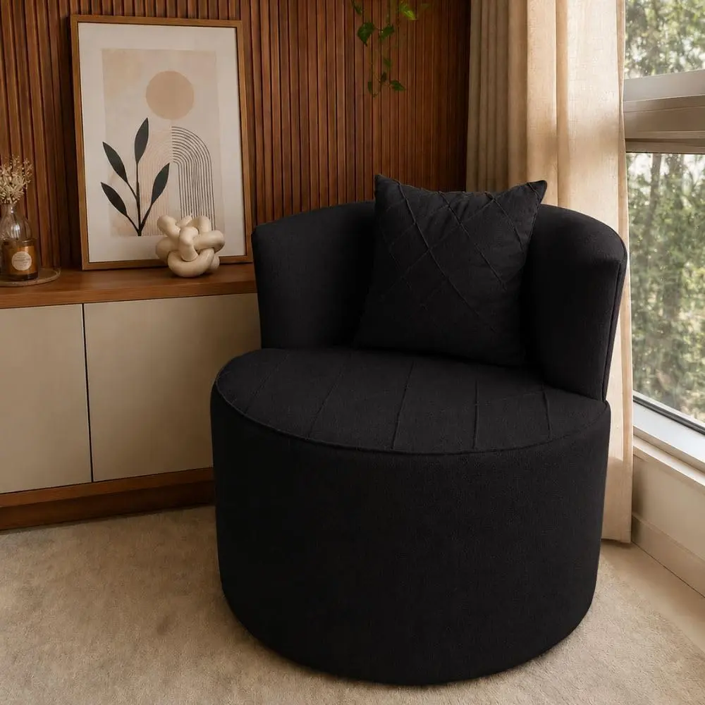 Poltrona Orgânica Curva Estofada Tecido Bouclé Off White Moderna(Suede Preto)