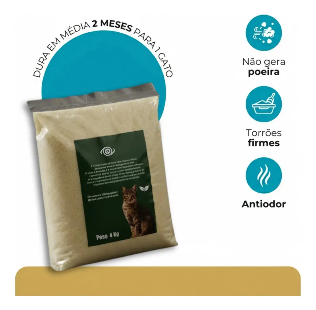 Areia Higiênica Para Gatos Feita de Mandioca e Milho Biodegradável Alta Absorção Baixo Odor 4kg - GoodVision thumbnail 3
