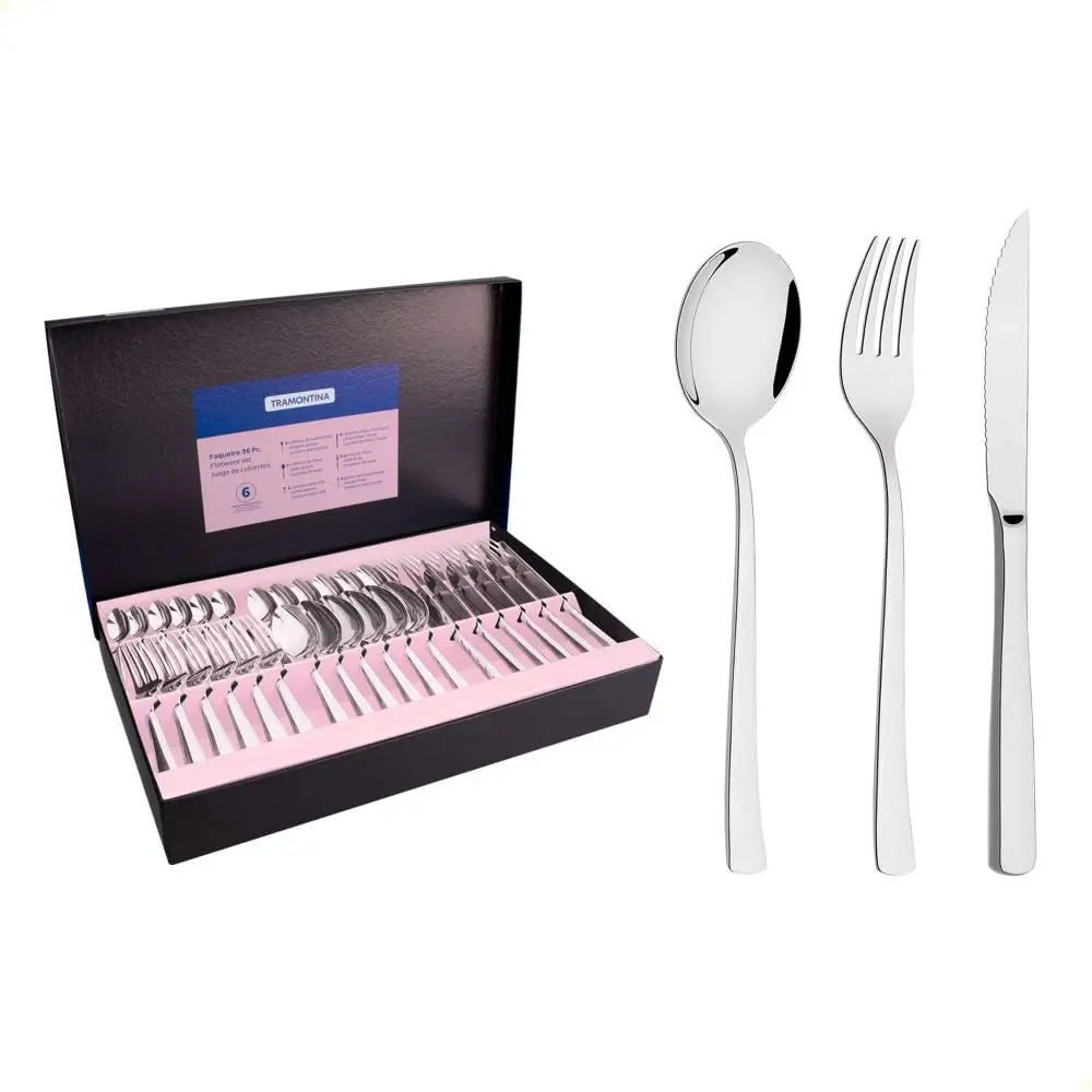 Faqueiro Tramontina Berlin Brilho em Aço inox com Facas para Churrasco Forjadas Acabamento Alto Brilho 36 Peças