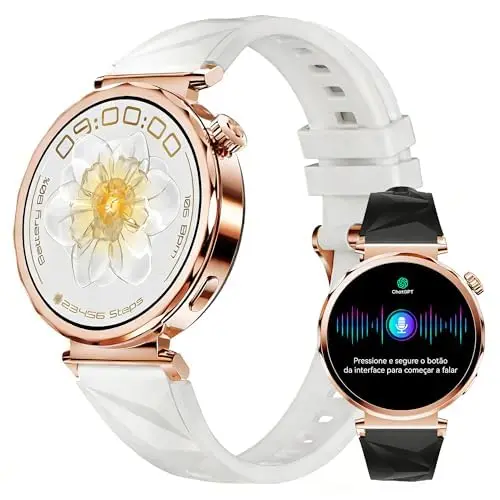 Smartwatch feminino Relógio inteligente de 1.32" AMOLED com IA Chatgpt | IP68 Água , atende/faz chamadas com mais de 120 modos esportivos, Android iOS - 1