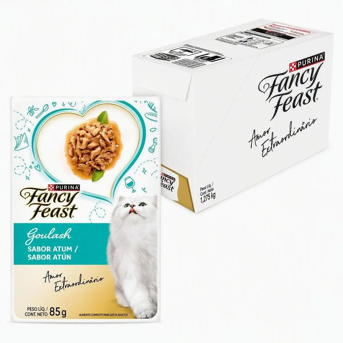 Pack Nestlé Purina Fancy Feast Ração Úmida Para Gatos Goulash Atum - Com 15 Sachês 85g - 1