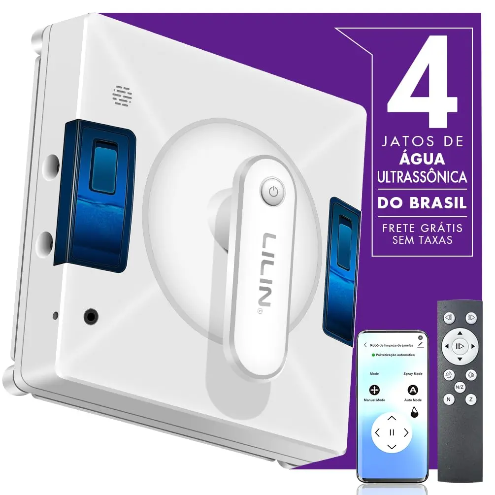 Lilin YW509 Robô de Limpeza de Janelas com Quatro Bicos Ultrassônicos, Bivolt, Design Compacto, Sistema de proteção multinível, Planejamento inteligente de caminho, 3 modos de limpeza, Do Brasil