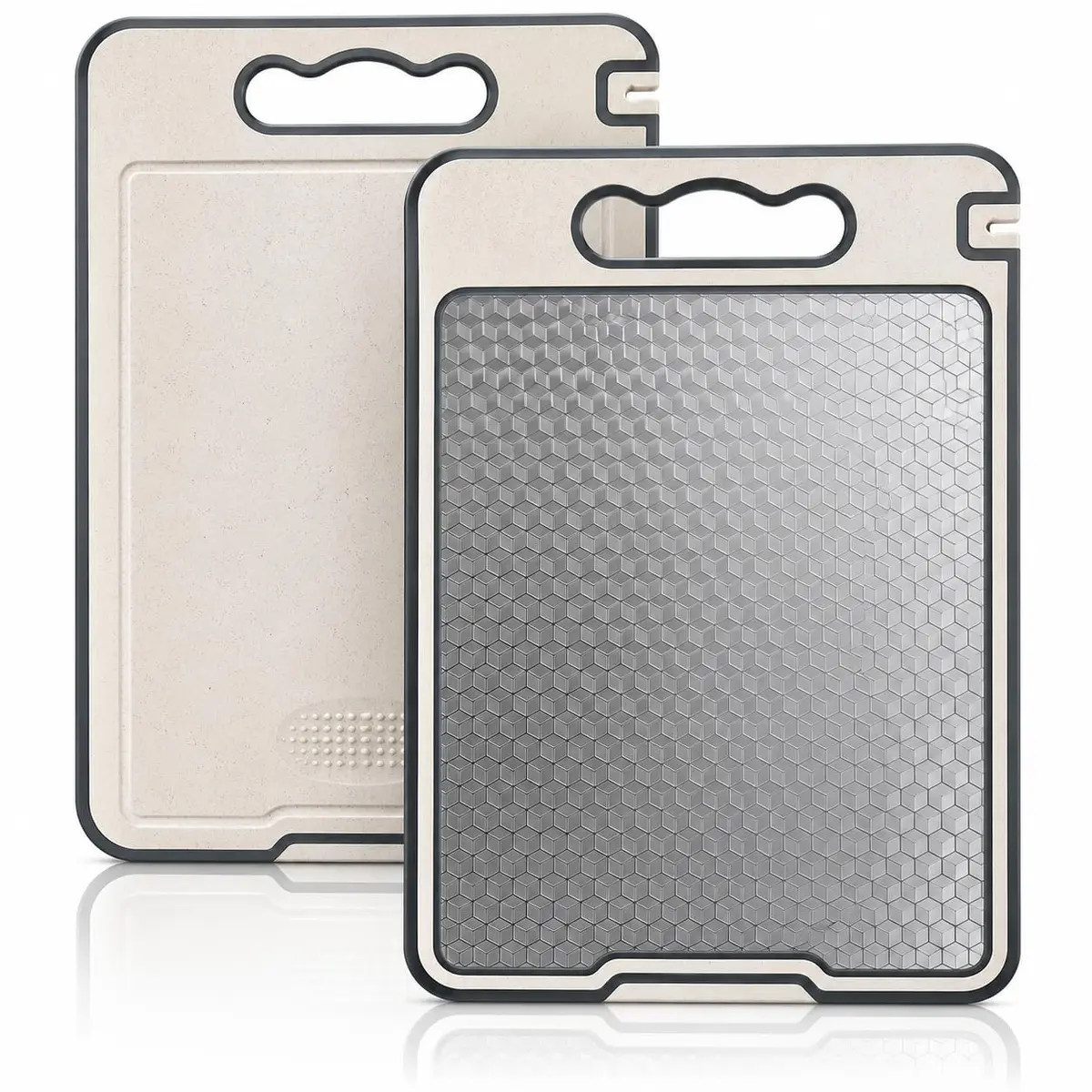Tábua de Corte Inox Dupla Face com Afiador Integrado, Canaleta Antirrespingo e Base Antiderrapante, Tábua de Carne para Cozinha, Frutas, Legumes e Carnes - 1
