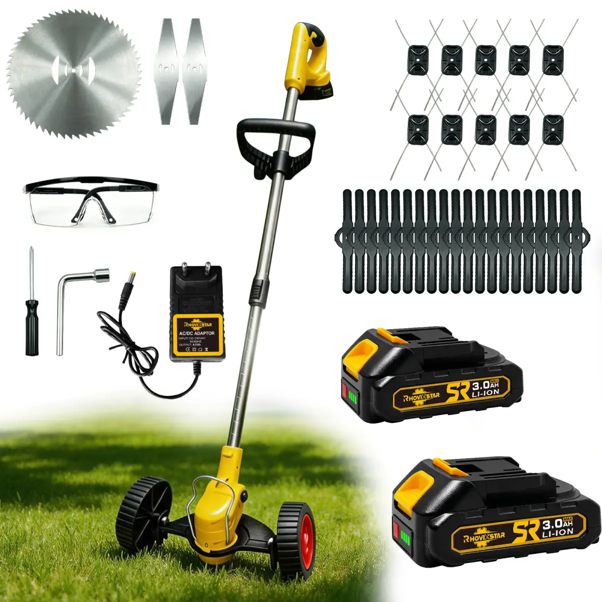 Cortador De Grama Elétrico Sem Escova, Portátil E Telescópico, Com 2*3,0AH De baterias,Vem Com Todos Os Acessórios