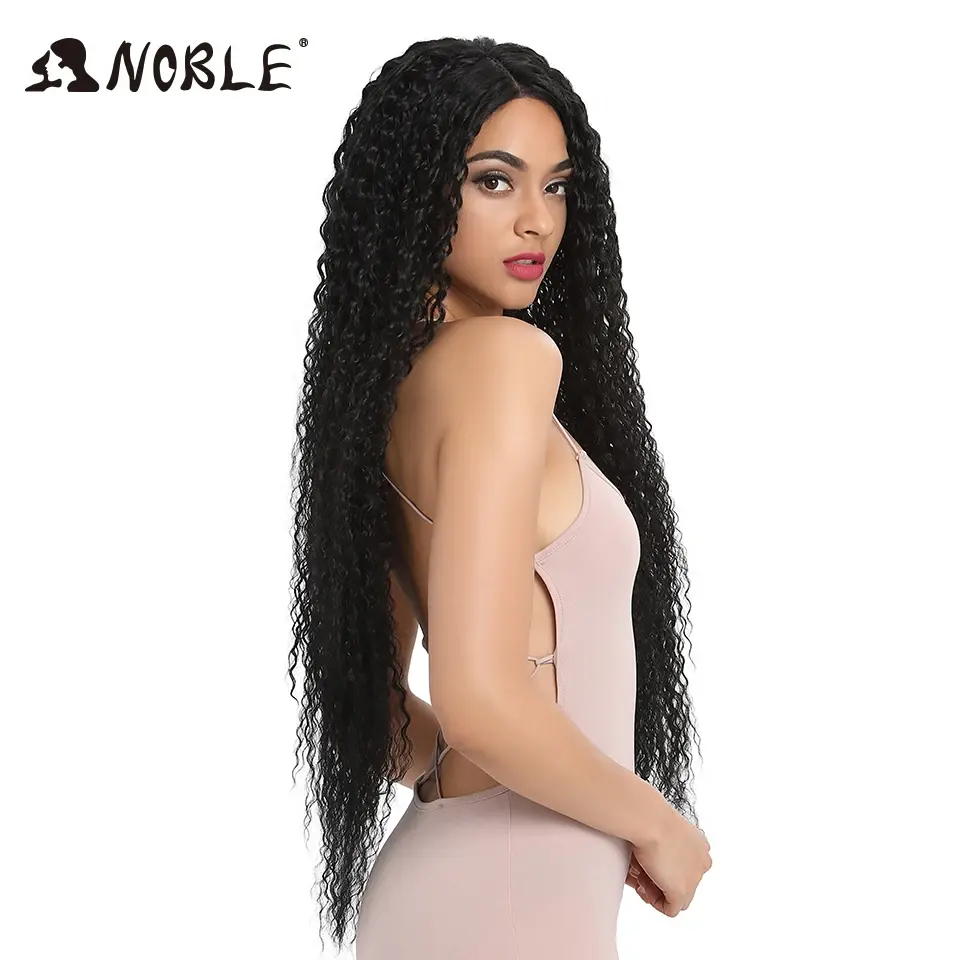Peruca dianteira do laço sintético encaracolado longo para mulheres, peruca loira ombre, resistente ao calor, nobre cosplay, 38"