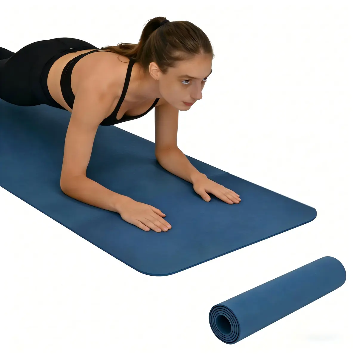 Tapete de Yoga TPE Dupla Face Azul, 181x61x0,6 cm, Antiderrapante, para Yoga, Pilates e Meditação
