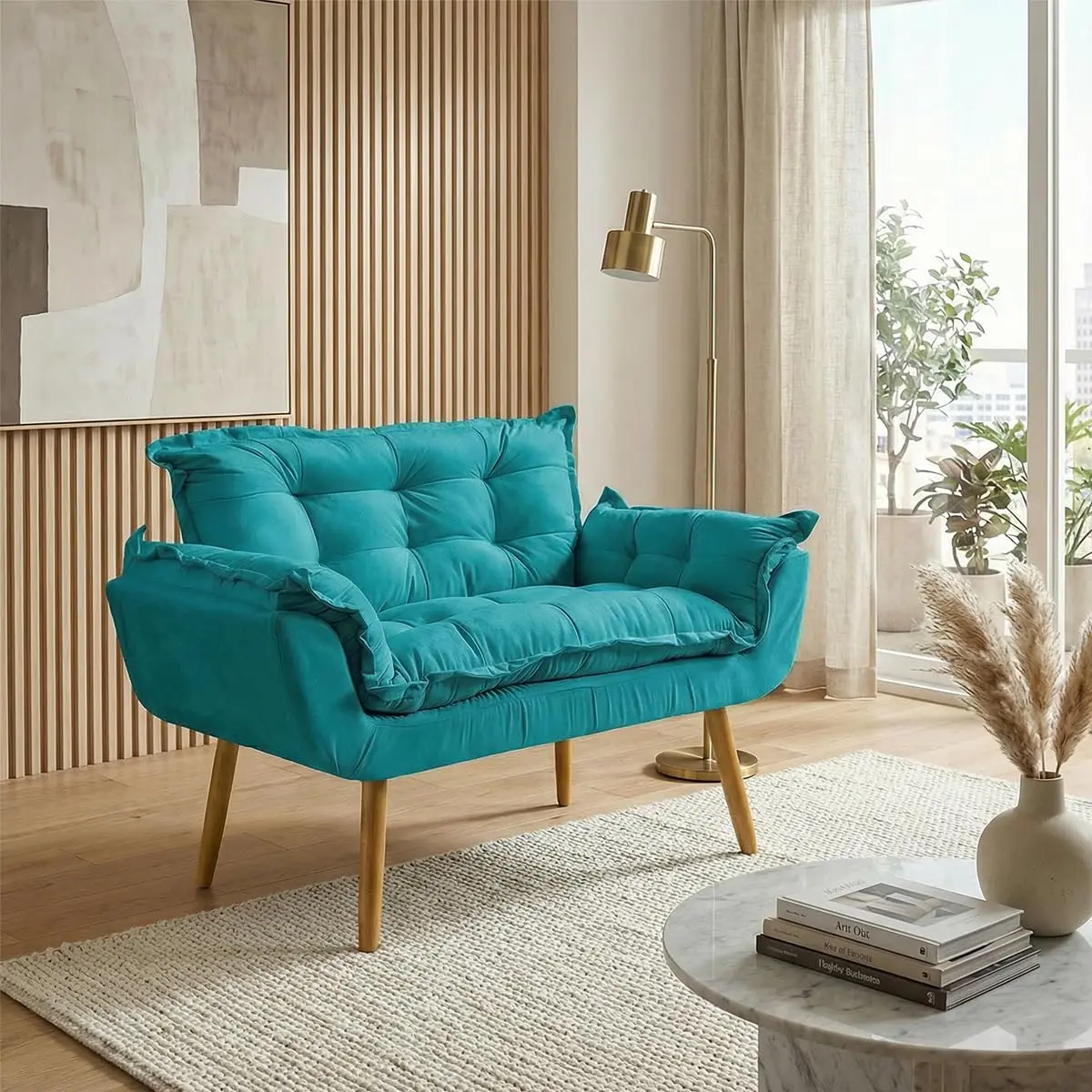 Namoradeira Decorativa Para Sala Recepção Consultório Alice Suede (Azul Turquesa) - 1