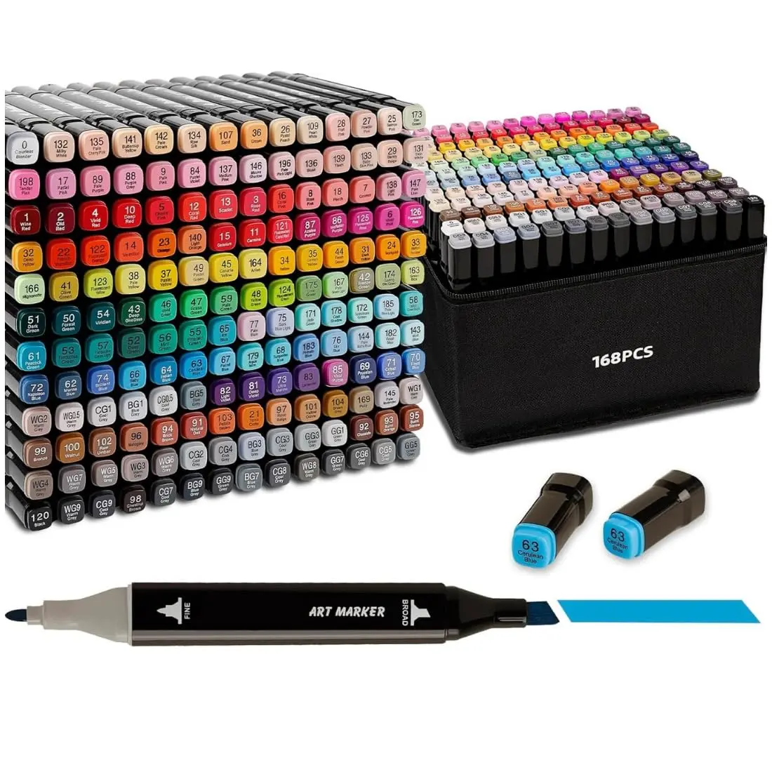 Marcadores À Base De Álcool 168 Cores Com Suporte - Caneta De Desenho Com Ponta Dupla Para Esboços E Ilustrações De Anime, Para Crianças E Adult