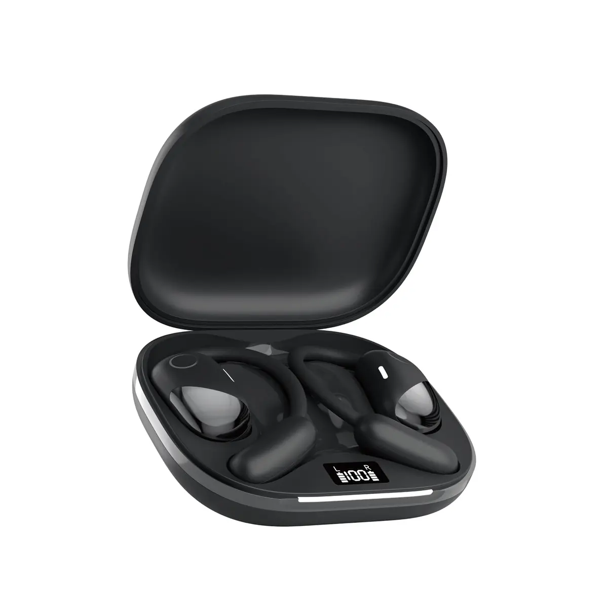 Fone de Ouvido Bluetooth Open Ear sem Fio, Headset com Gancho Ajustável, Baixa Latência, Controle por Toque, Chamadas Bilaterais, Bluetooth 5.4, Estojo com Display