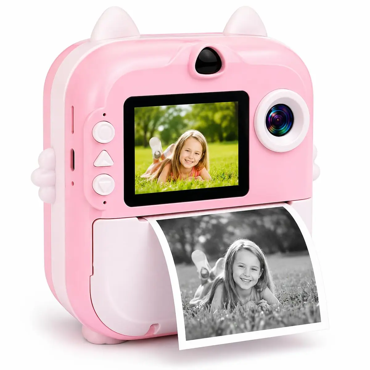 Câmera Infantil com Impressão Instantânea Foto e Vídeo Recarregável Diversão Criativa para Crianças Presente (ROSA) - 1